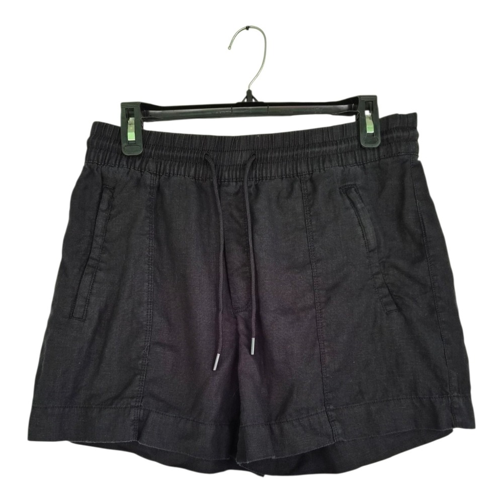 Athleta Black 100% Linen Drawstring Pull On Shorts Women's Small Casual Summer